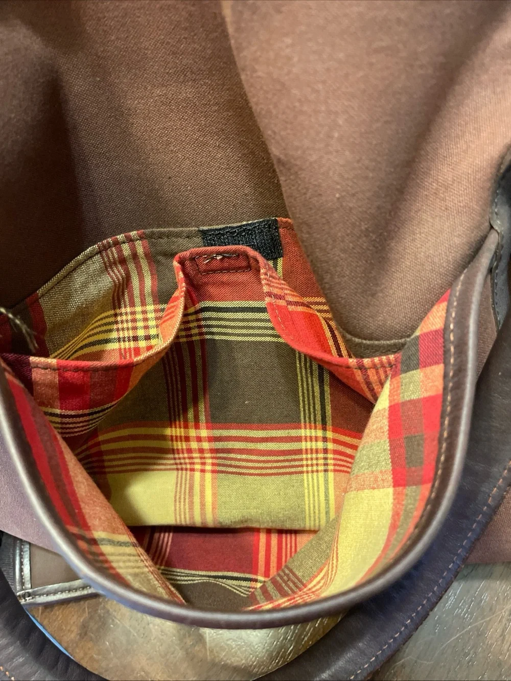 Vintage Canvas And Leather Hartmann Duffle Bag Plaid Lined Interior Approx. 22”